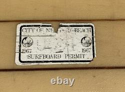 10ft vtg 1964 HOBIE 3 Stringer Surfboard RARE w 1967 Surfboard Permit Sticker