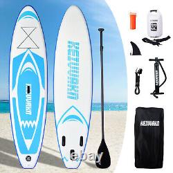 11FT Inflatable Stand Up Paddle Board SUP Blue Shark Shape Non-Slip Wide Stance