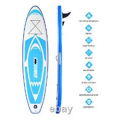 11FT Inflatable Stand Up Paddle Board SUP Blue Shark Shape Non-Slip Wide Stance