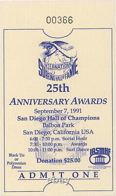 2 ITEMS 1991 Phil Edwards SIGNED Program & Ticket- Surfing Hall Of Fame Awards