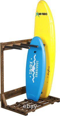 4-Ft Tall Burnt Wood Freestanding Vertical Surfboard Rack, Holds up to 4 Boards