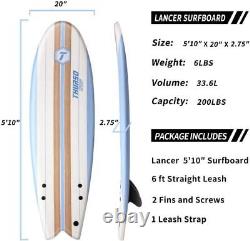 5'10'' Soft Top Foam Surfboard Fish Surf board for Kids & Adults