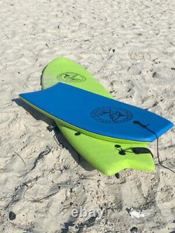 66 Surfboard Fishtail IXPE Soft Top Foam, Leash, 3 Fins, Color Light Blue