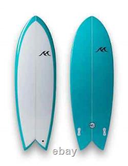 6'10 x 22.5 x 3.1 56L Retro Fish Twin Fin Shortboard Surfboard Coral Blue