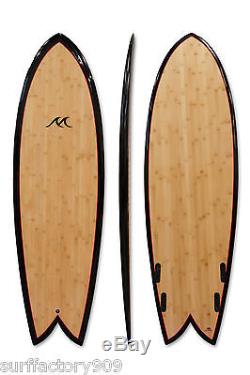 6'2 x 21 x 3 Retro Fish Bamboo Stringerless FCS Quad Shortboard Surfboard