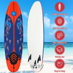 6' Surfboard Foamie Body Surfing Board With3 Fins Leash for Kids Adults Red