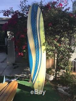 92 Stewart Longboard blue yellow thruster Surfboard In Great Condition