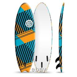 Bloo Tide 6ft Swallow Tail Surfboard foam Linez Orange-Blue graphic deck