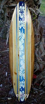 Cool Ocean Blue Longboard Art Beach Solid Wood Surfboard Home Office Decor