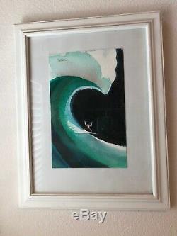 John Severson Original Watercolor Painting Big Wave Surfer at Waimea Bay Hawaii