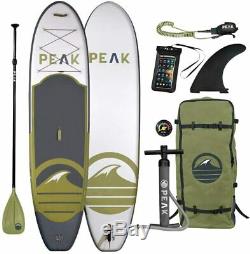 PEAK 10'6 All Around Inflatable Stand Up Paddle Board Package White/Grey/Green