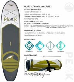 PEAK 10'6 All Around Inflatable Stand Up Paddle Board Package White/Grey/Green