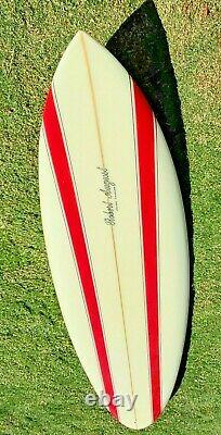 ROBERT AUGUST SURFBOARD 87 Round Tail Tri Fin Vintage 1980's