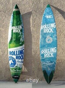 Rare VTG ROLLING ROCK BEER Advertising BAR Decor REAL Fiberglass SURFBOARD 7' 2