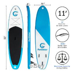 SUP Inflatable Stand Up Paddle Board 11'x32x6 withAd Paddle, Backpack, leash, pump