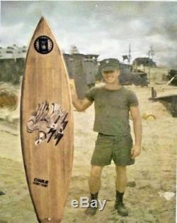 SURFBOARD WOOD WEBSTER ORIGINAL Vintage Vietnam 1st Calvary-CHARLIE DON'T SURF