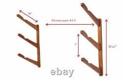 Surfboard Rack 3 Tier Adjustable Wall Mount Premium Bamboo Wood Storage Organize