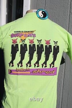 T&C Surfboards Town Country Cat Man OG Vintage 80's Green Medium Surfing T-Shirt