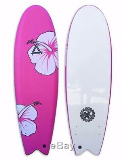 Triple X Soft Top 5' 10 Fishboard Surfboard/Pink Hibiscus/Kid's/New Pink