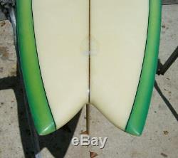 Very nice vintage 70's OVERLIN SINGLE FIN SWALLOWTAIL SURFBOARD