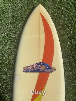 Vintage 1970's Bronzed Aussies Single Fin Surfboard Surfing