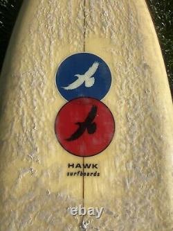 Vintage 64 Hawk surfboard single fin 1970s