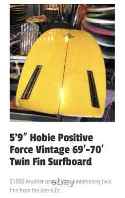 Vintage Hobie Twin Fin Surfboard