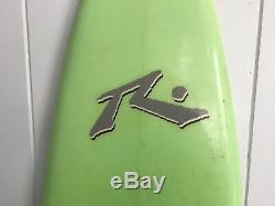 Vintage Surfboard 66 Rusty, Glassed-In Fins, 1980s, Lime Green