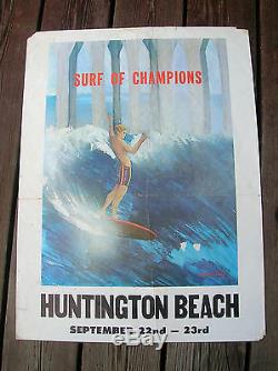 Vintage huntington beach surfing surfboard longboard poster 60s championships