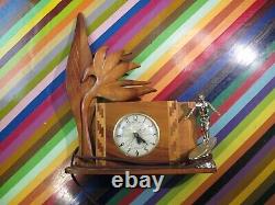 Vtg 1960s Surfing ephemera Koa wood Trophy Hawaii Palm Tree Clock