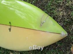 Vtg 1970's Twin Fin Fish Surfboard TERRY INGHAM with Stringer & Rainbow Fins 73