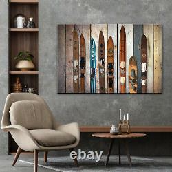 Water wooden skis Print Canvas Rustic Style Vintage Beach Decor Surfing Framed
